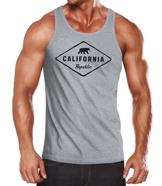 Neverless Tanktop Herren Tank-Top California Republic Bear Badge Bär Sunshi günstig online kaufen