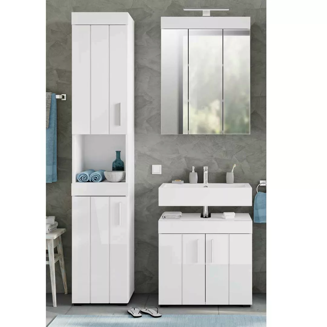 Badezimmerset weiss Hochglanz 190 cm hoch modern (dreiteilig) günstig online kaufen