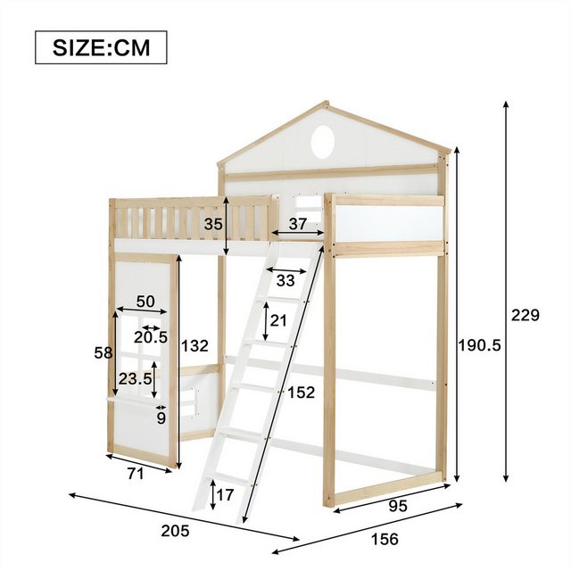 autolock Etagenbett Etagenbett, Kinderbett mit Treppe, Weiß+Natur, 90x200cm günstig online kaufen