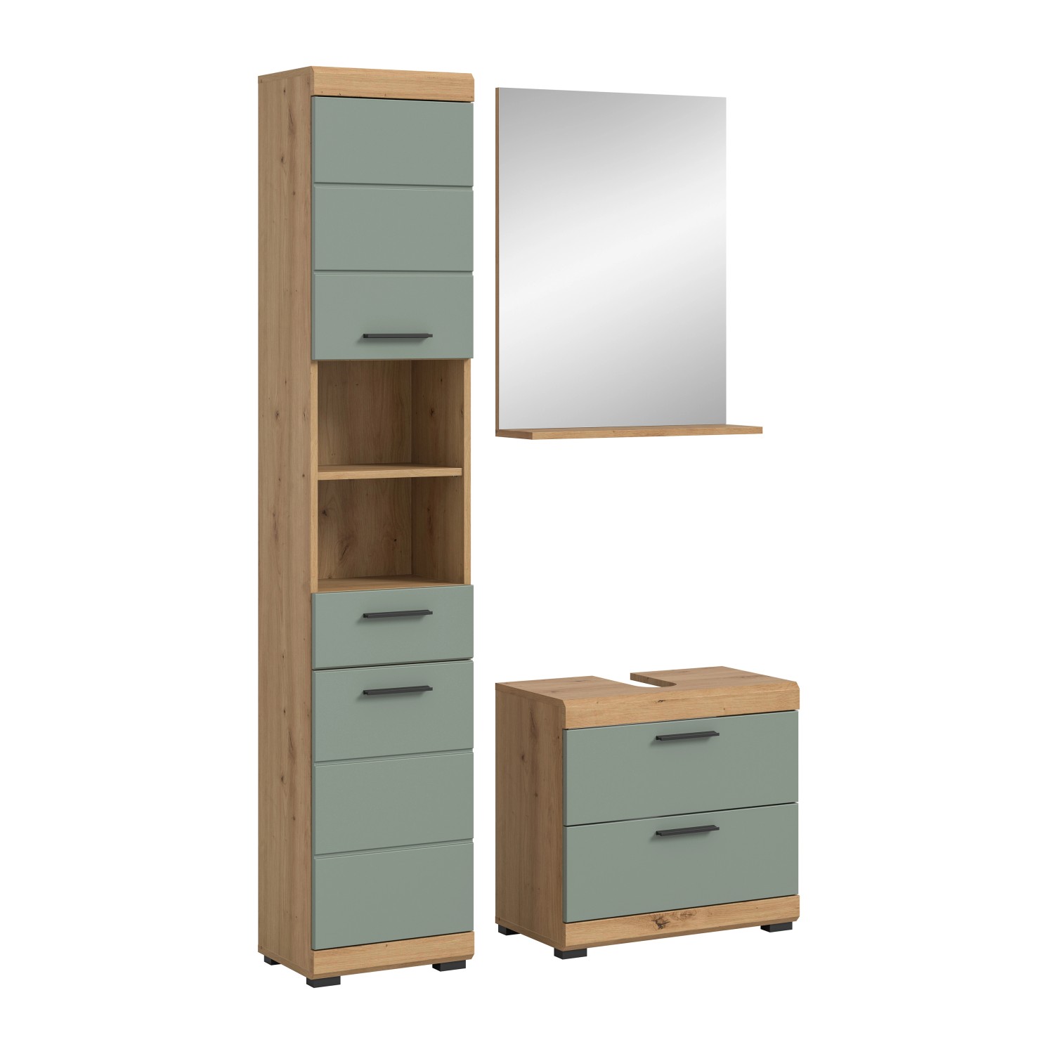Badkombination 3-teilig mit Spiegel 112 x 191 x 34 cm Front Salbei FSC® günstig online kaufen
