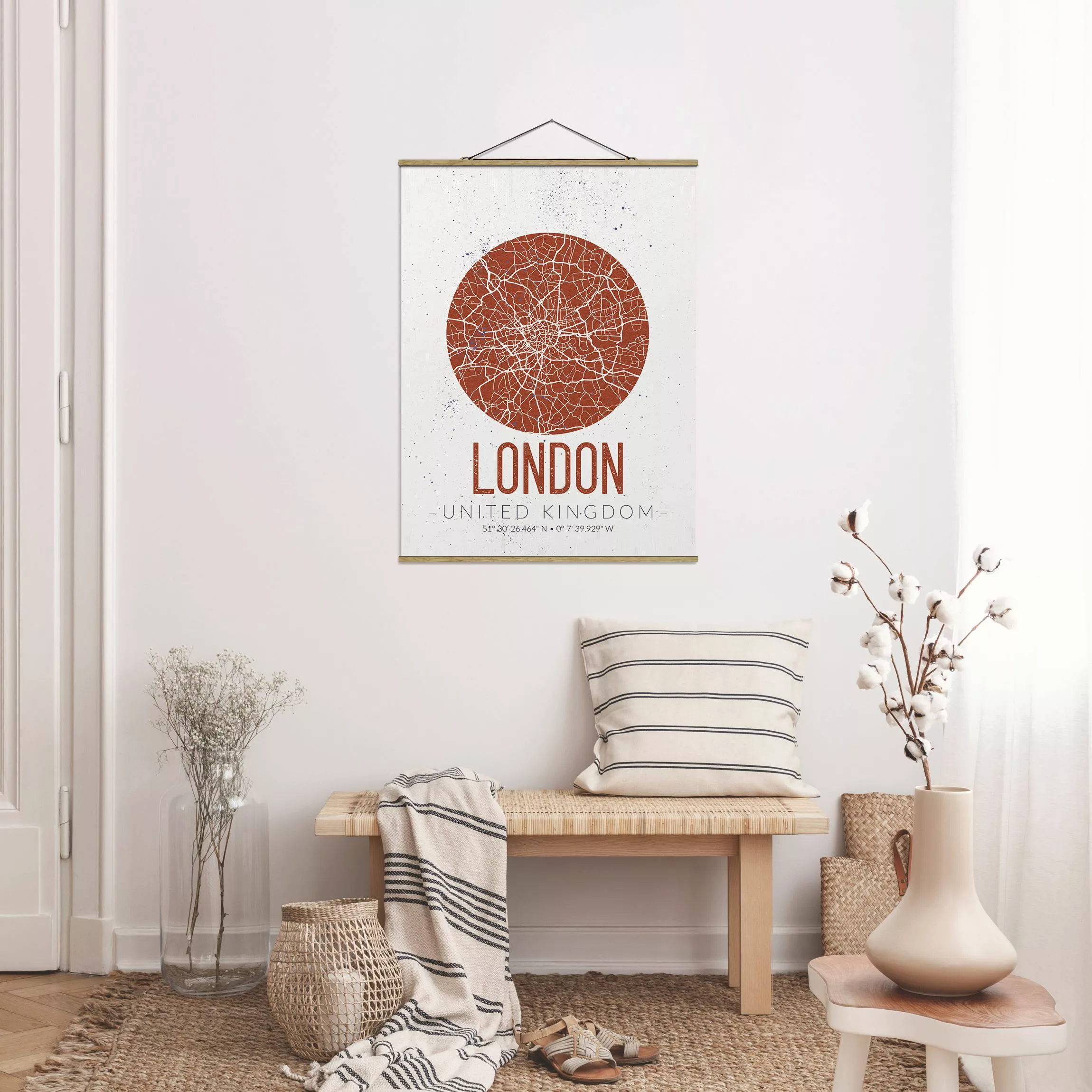 Stoffbild Karten mit Posterleisten - Hochformat Stadtplan London - Retro günstig online kaufen