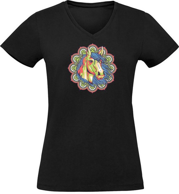 MyDesign24 T-Shirt Damen Pferde Print Shirt - Pferdekopf im Mandala Stil V- günstig online kaufen