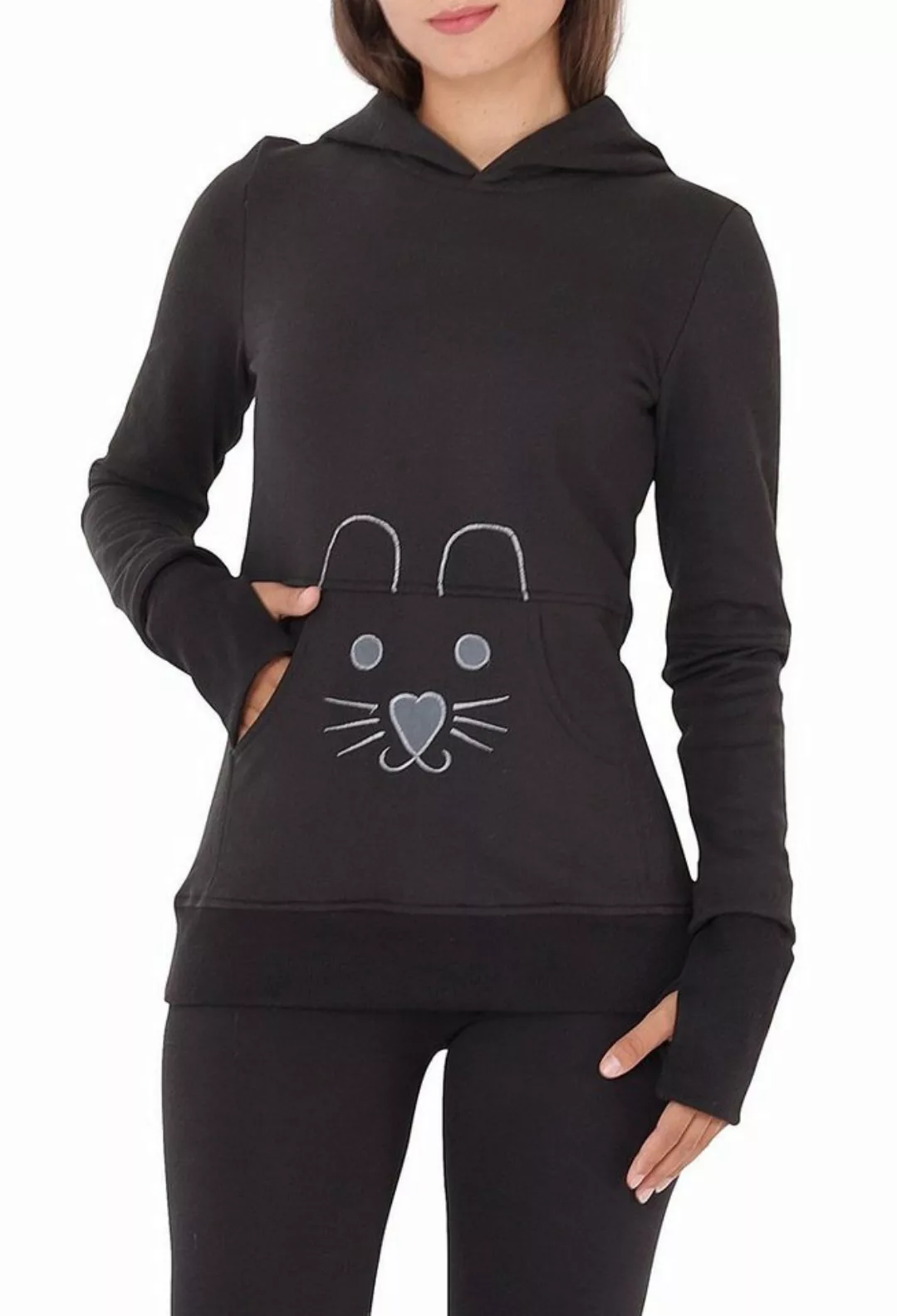 PUREWONDER Kapuzenpullover Hoodie mit Katze dr34 fürs ganze Jahr günstig online kaufen