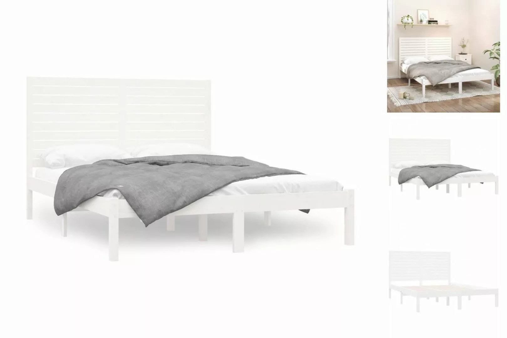 vidaXL Bettgestell Massivholzbett Weiß 150x200 cm 5FT King Size Bett Bettra günstig online kaufen