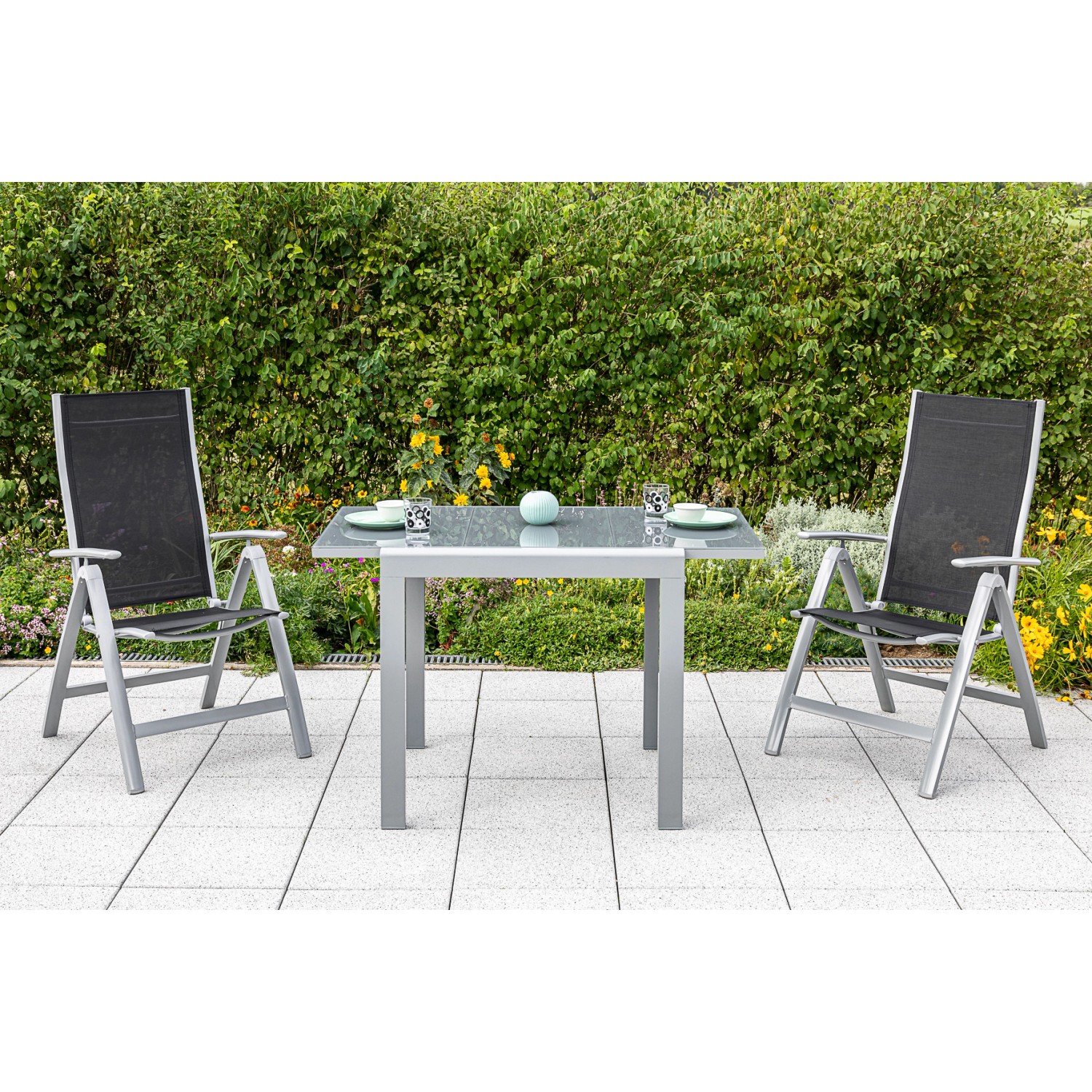 Merxx Carrara Set 3-tlg. 2 Klappsessel Auszieh-Gartentisch 80 (120) x 90 cm günstig online kaufen