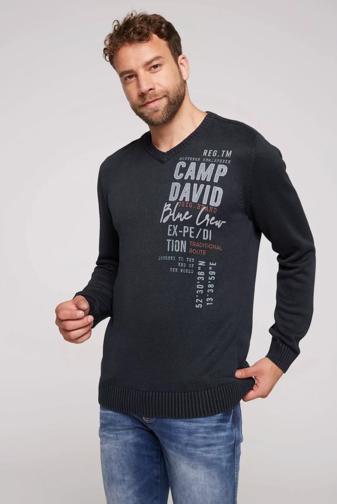 CAMP DAVID V-Ausschnitt-Pullover, aus Baumwolle günstig online kaufen