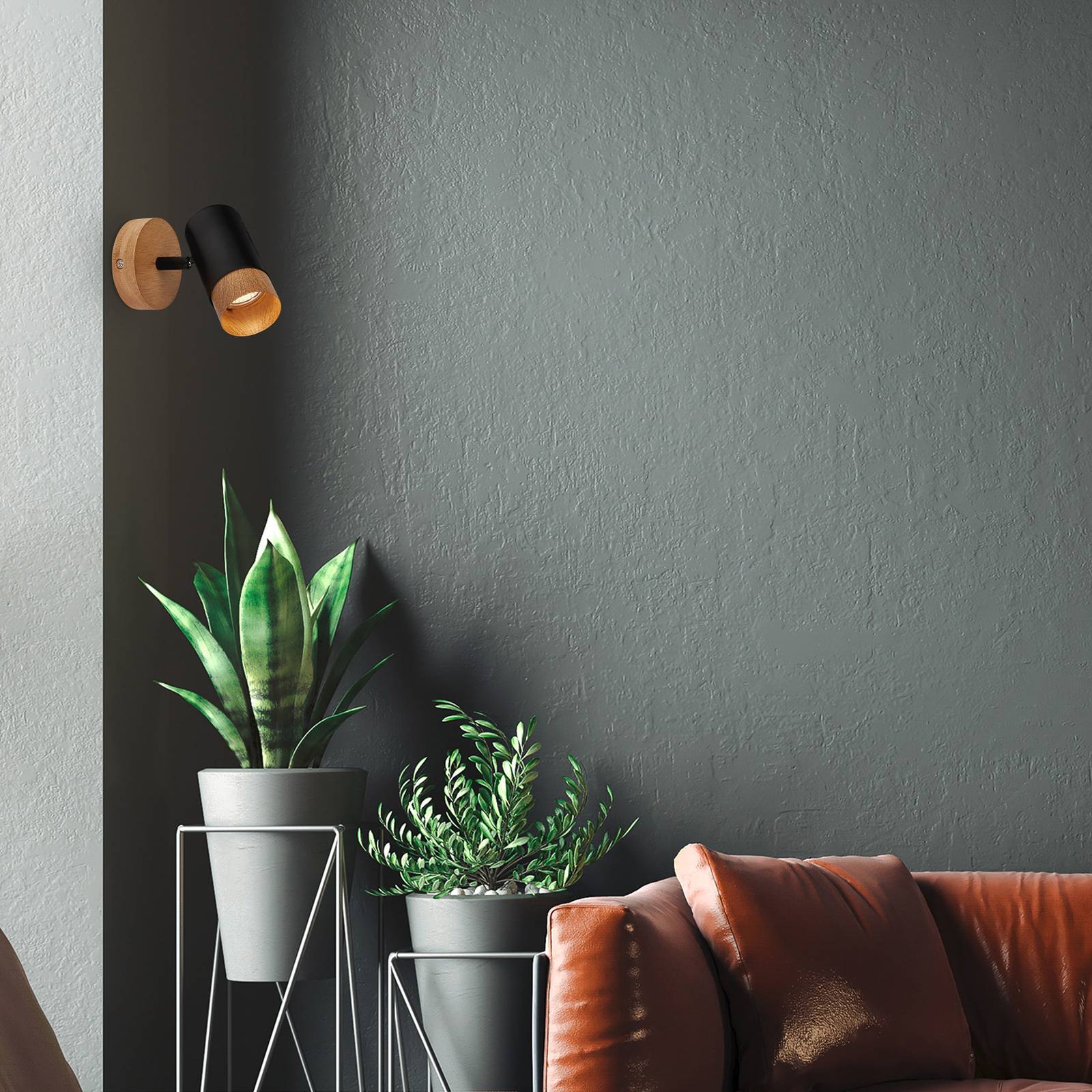 Wandspot Plek GU10 schwarz/Holz einflammig günstig online kaufen