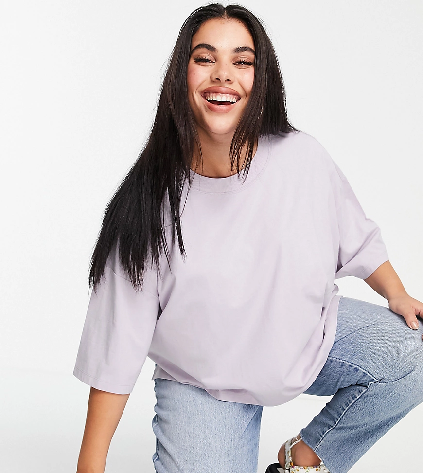 ASOS DESIGN Curve – Super-Oversize-T-Shirt in sanftem Flieder mit Seitensch günstig online kaufen