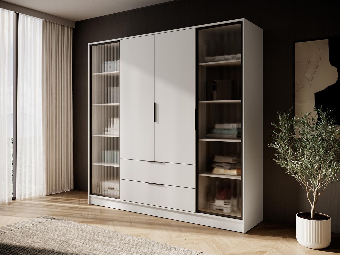 Compleo Drehtürenschrank mit Riffelglas, Modern und geräumig KALS günstig online kaufen