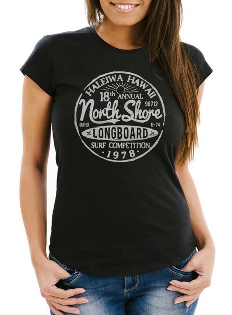 Neverless Print-Shirt Damen T-Shirt North Shore Longboard Retro Surf Motiv günstig online kaufen