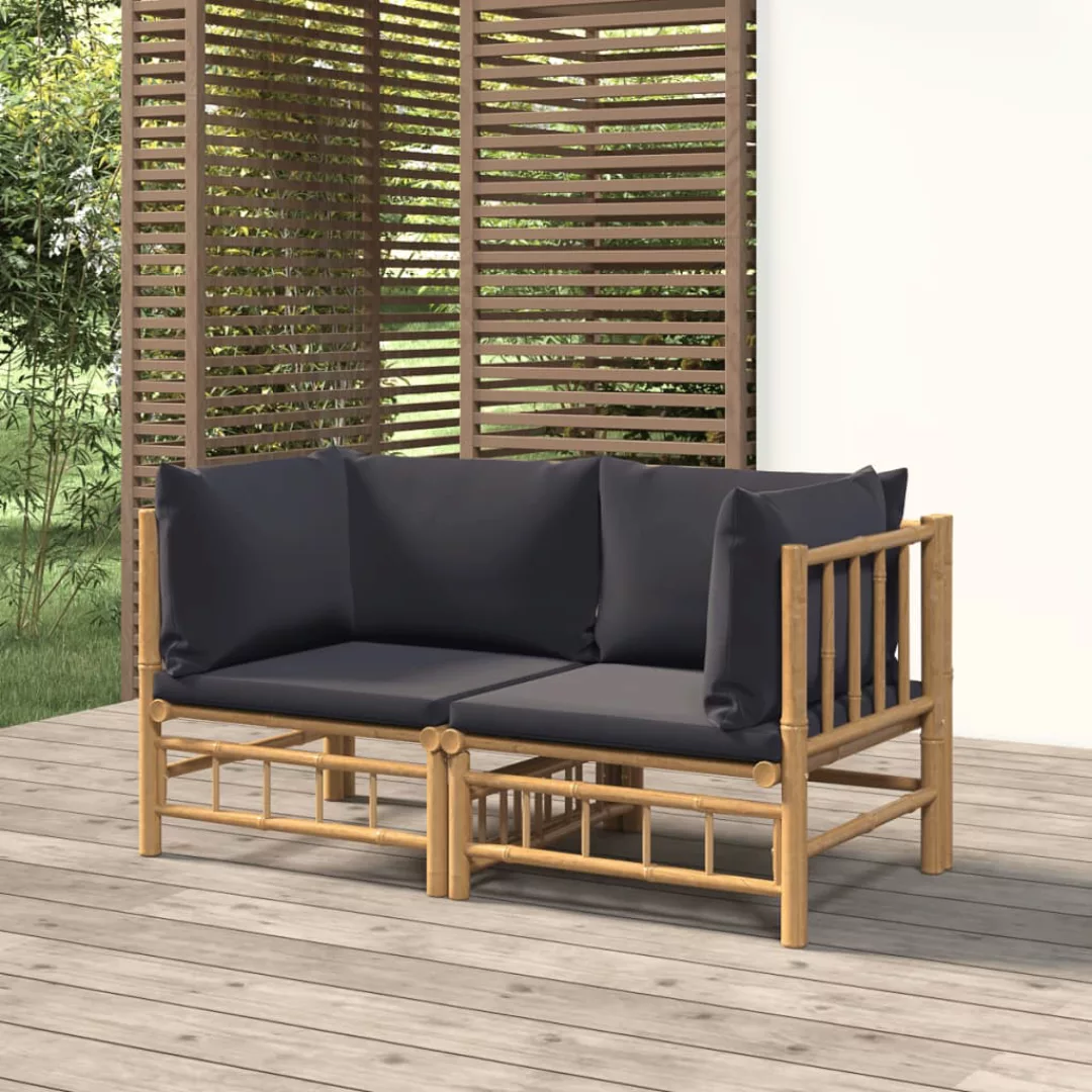 Vidaxl Garten-ecksofas Mit Dunkelgrauen Kissen 2 Stk. Bambus günstig online kaufen