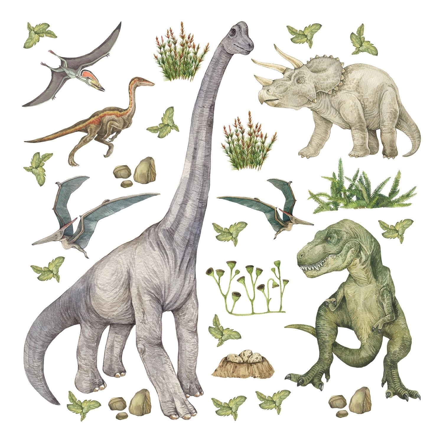 Sanders & Sanders Wandtattoo Dinosaurier Grün 30 x 30 cm 601333 günstig online kaufen