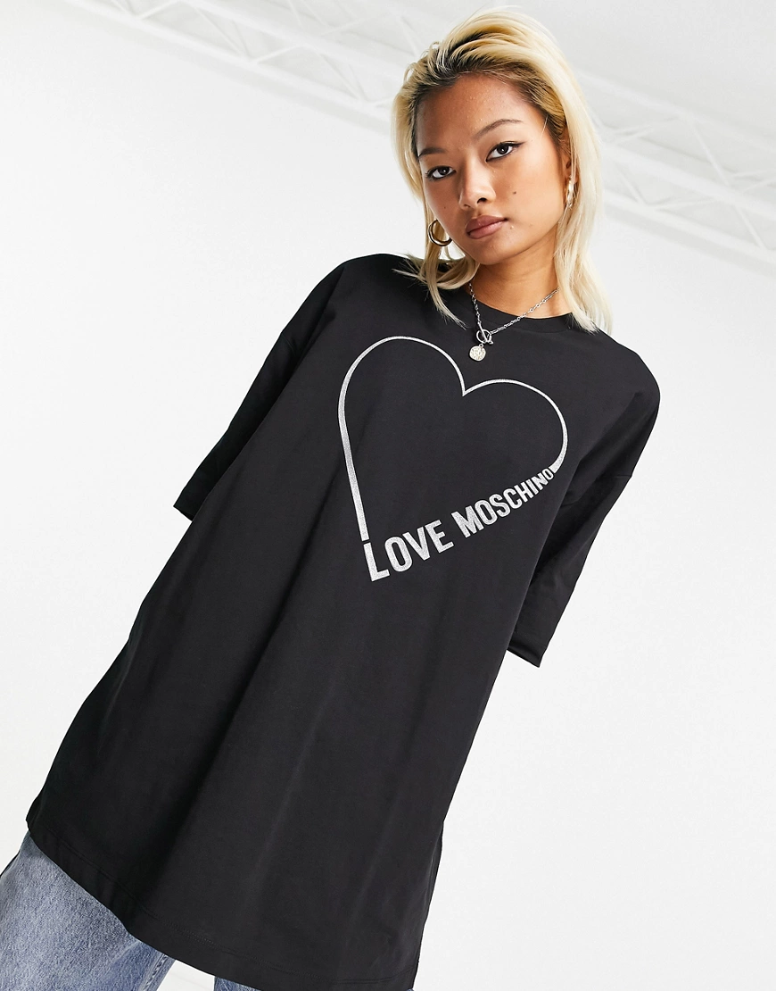 Love Moschino – Schwarzes T-Shirt mit Herz-Logo günstig online kaufen