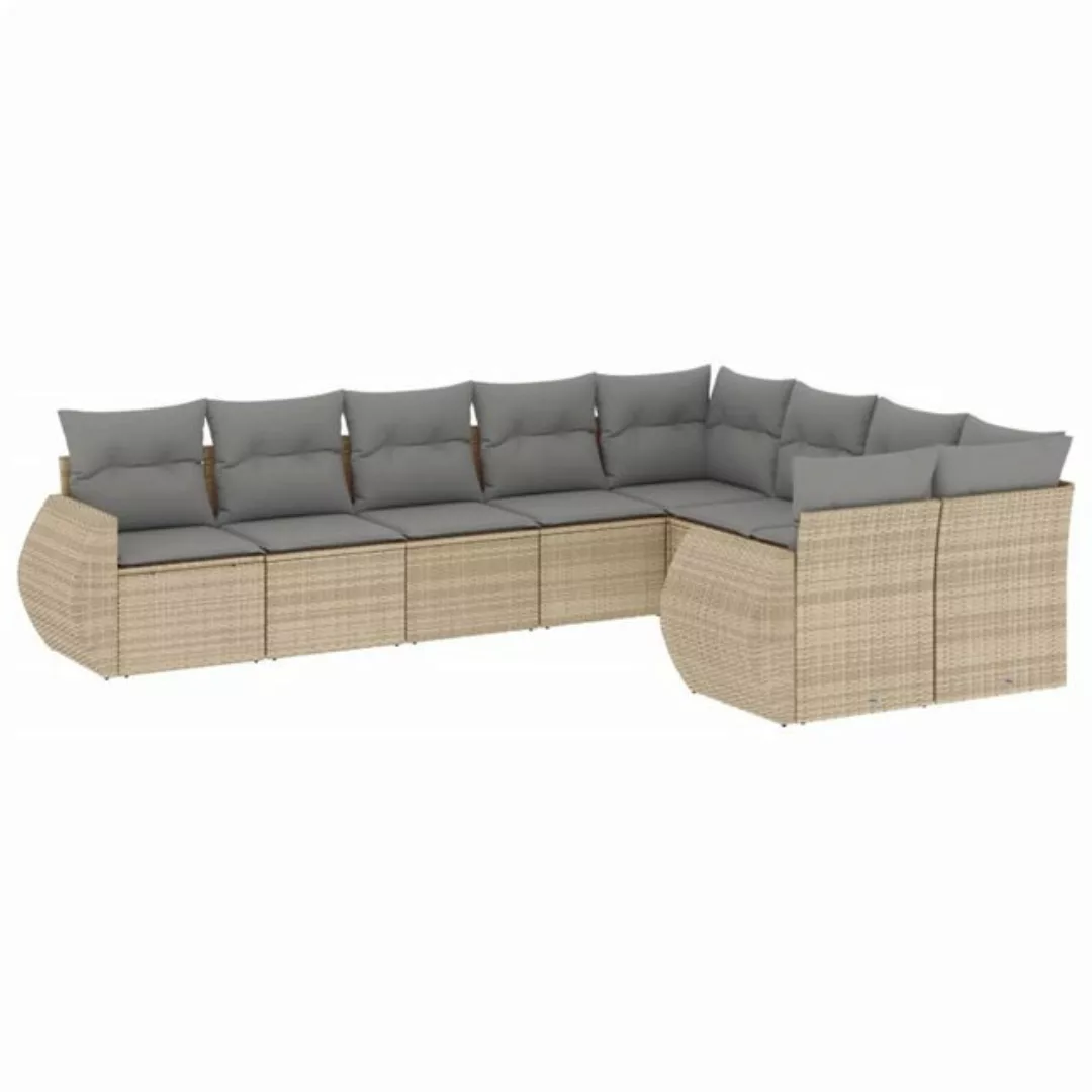 vidaXL Sofaelement 9-tlg. Garten-Sofagarnitur mit Kissen Beige Poly Rattan günstig online kaufen