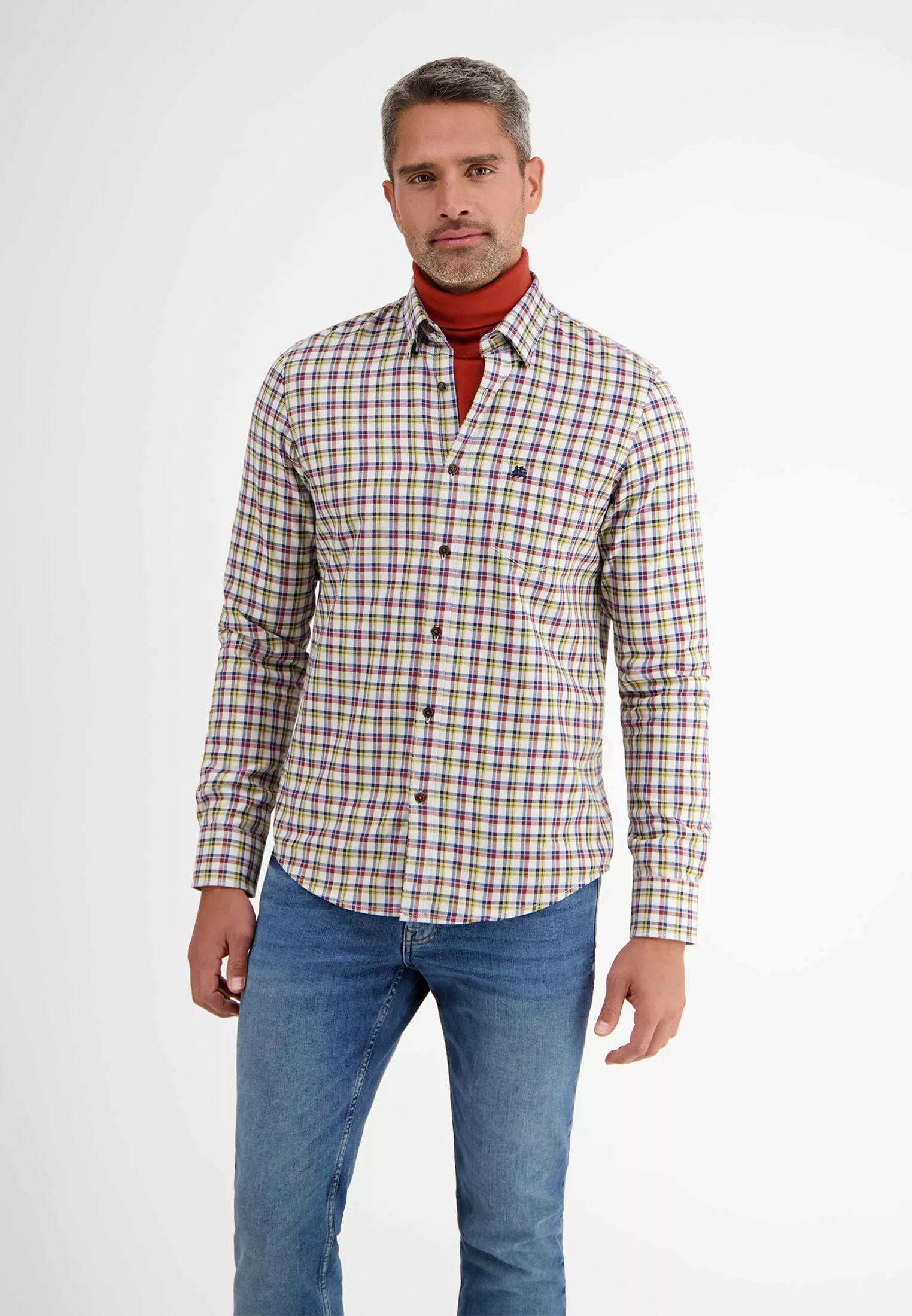 LERROS Langarmhemd "LERROS Langarmhemd mit Herringbone-Karo" günstig online kaufen