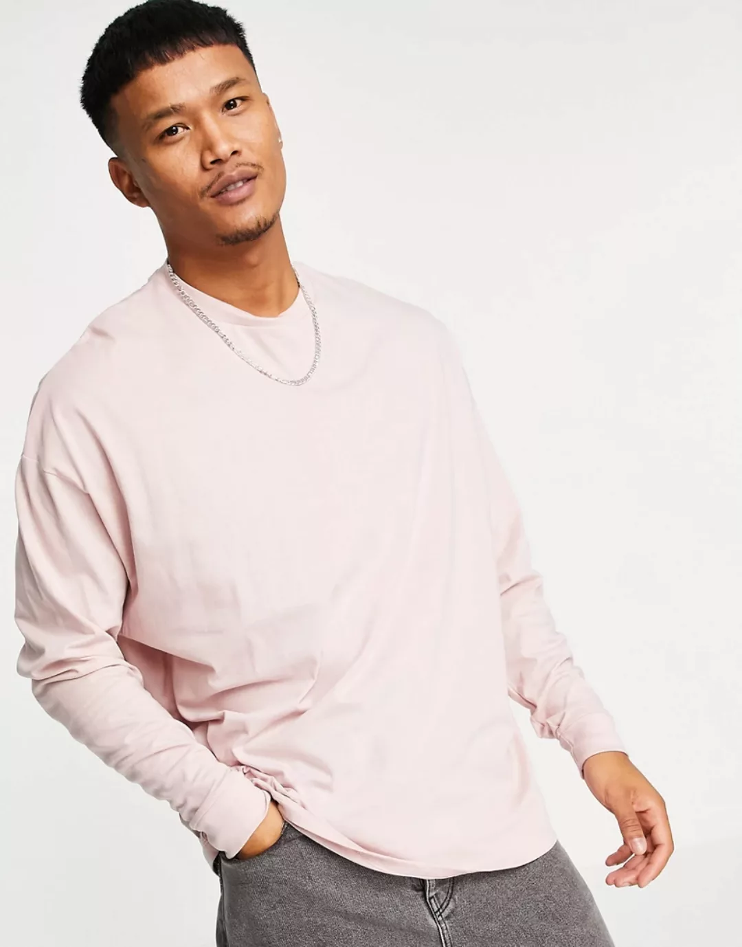 ASOS DESIGN – Langärmliges Oversize-T-Shirt in verwaschenem Rosa günstig online kaufen