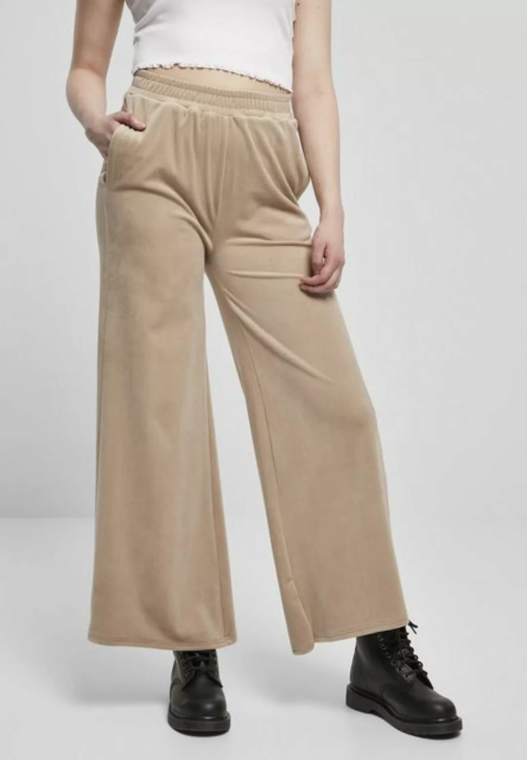 URBAN CLASSICS Stoffhose Damen Ladies High Waist Straight Velvet Sweatpants günstig online kaufen
