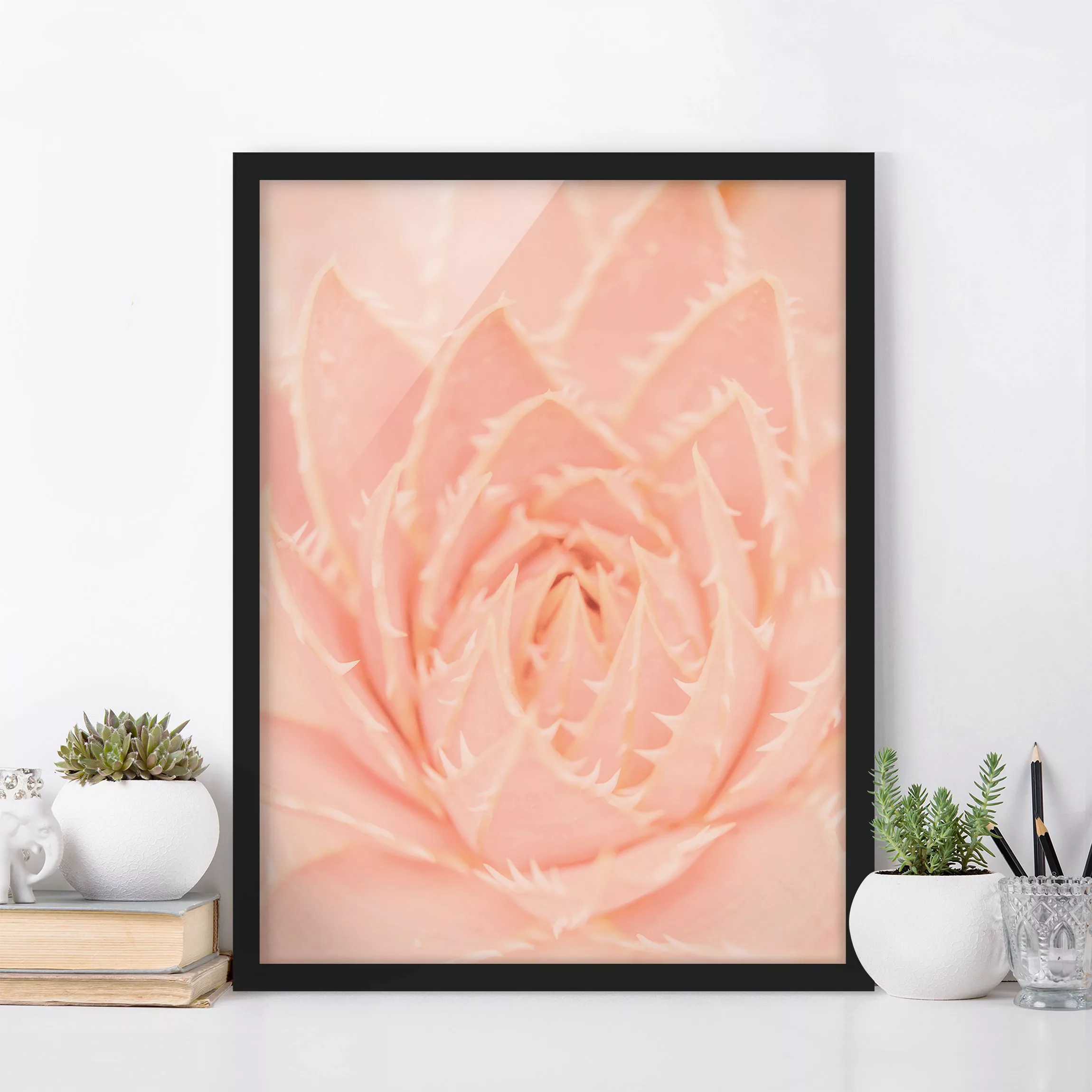 Bild mit Rahmen Blumen - Hochformat Rosa Blütenzauber Agave günstig online kaufen