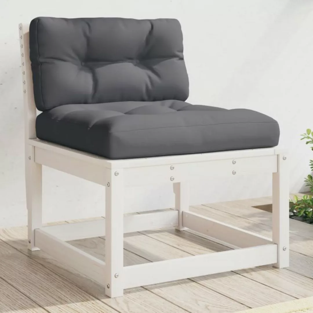 vidaXL Loungesofa Gartensofa mit Kissen Weiß Massivholz Kiefer günstig online kaufen