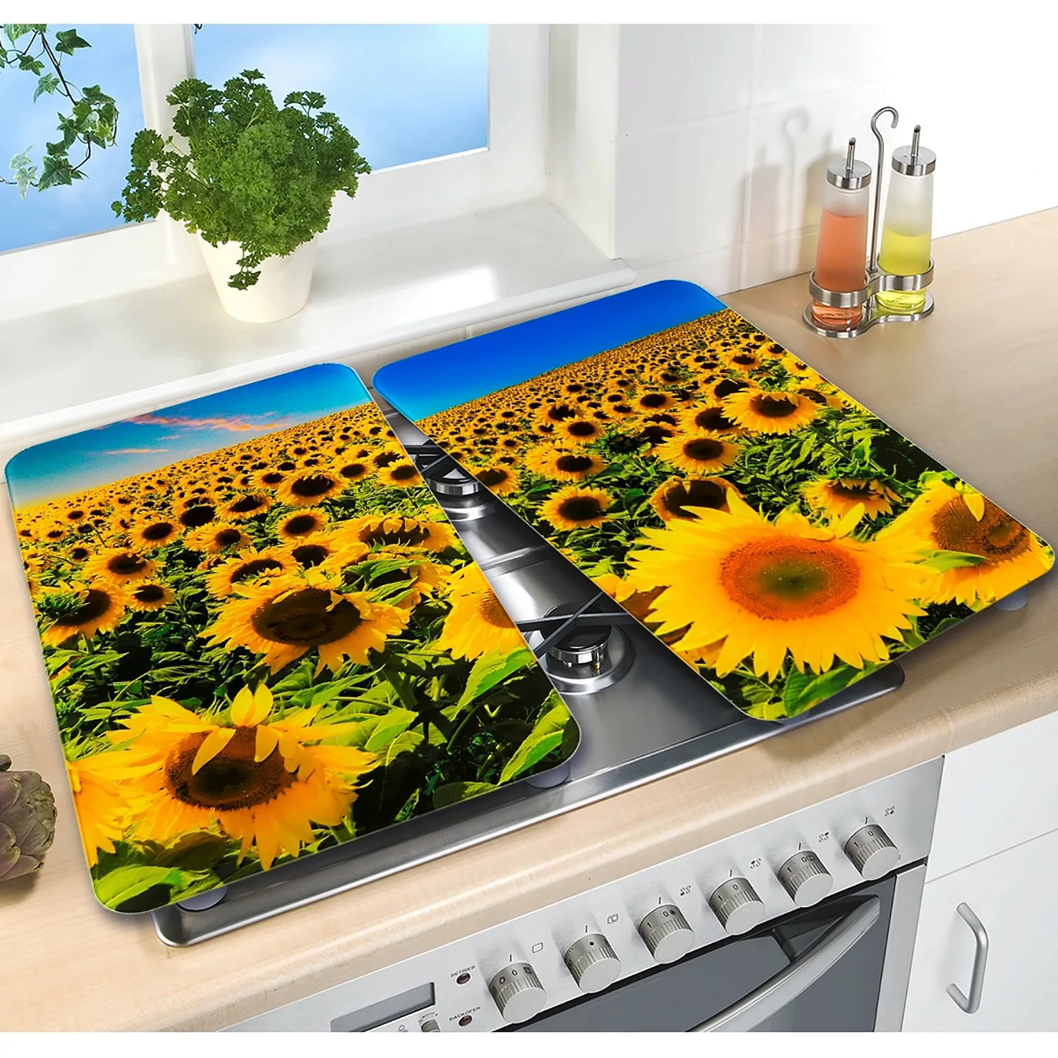 WENKO Herdabdeckplatte Universal Sonnenblumenfeld 2er Set, alle Herdarten m günstig online kaufen