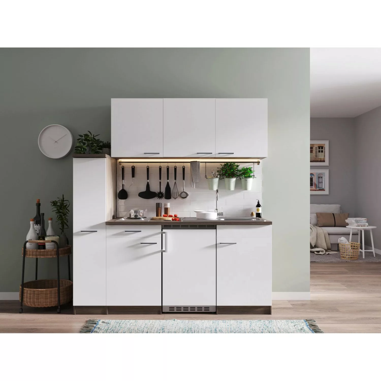 Respekta Küchenzeile KB180EYW 180 cm Weiß-Eiche York Nachbildung günstig online kaufen