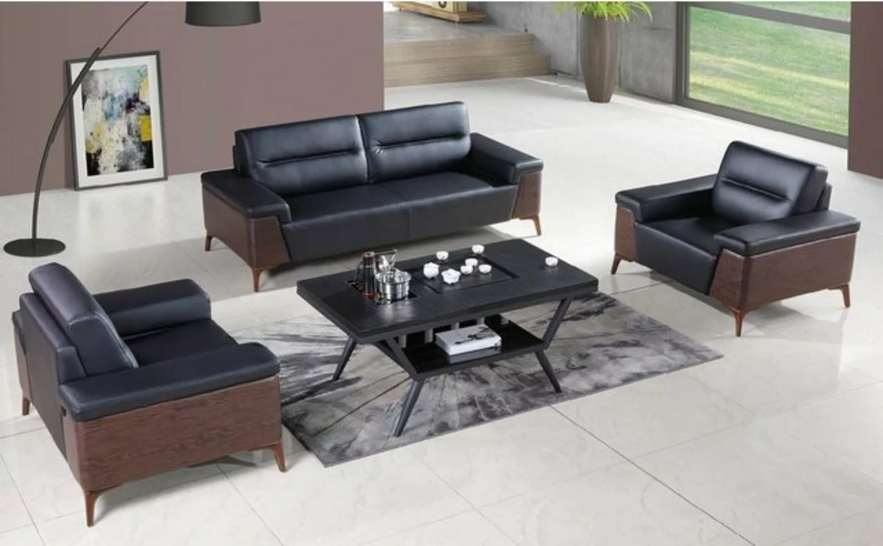 JVmoebel Sofa Schwarze Sofagarnitur Luxus Büromöbel 3+1+1 Sitzer Modern Neu günstig online kaufen