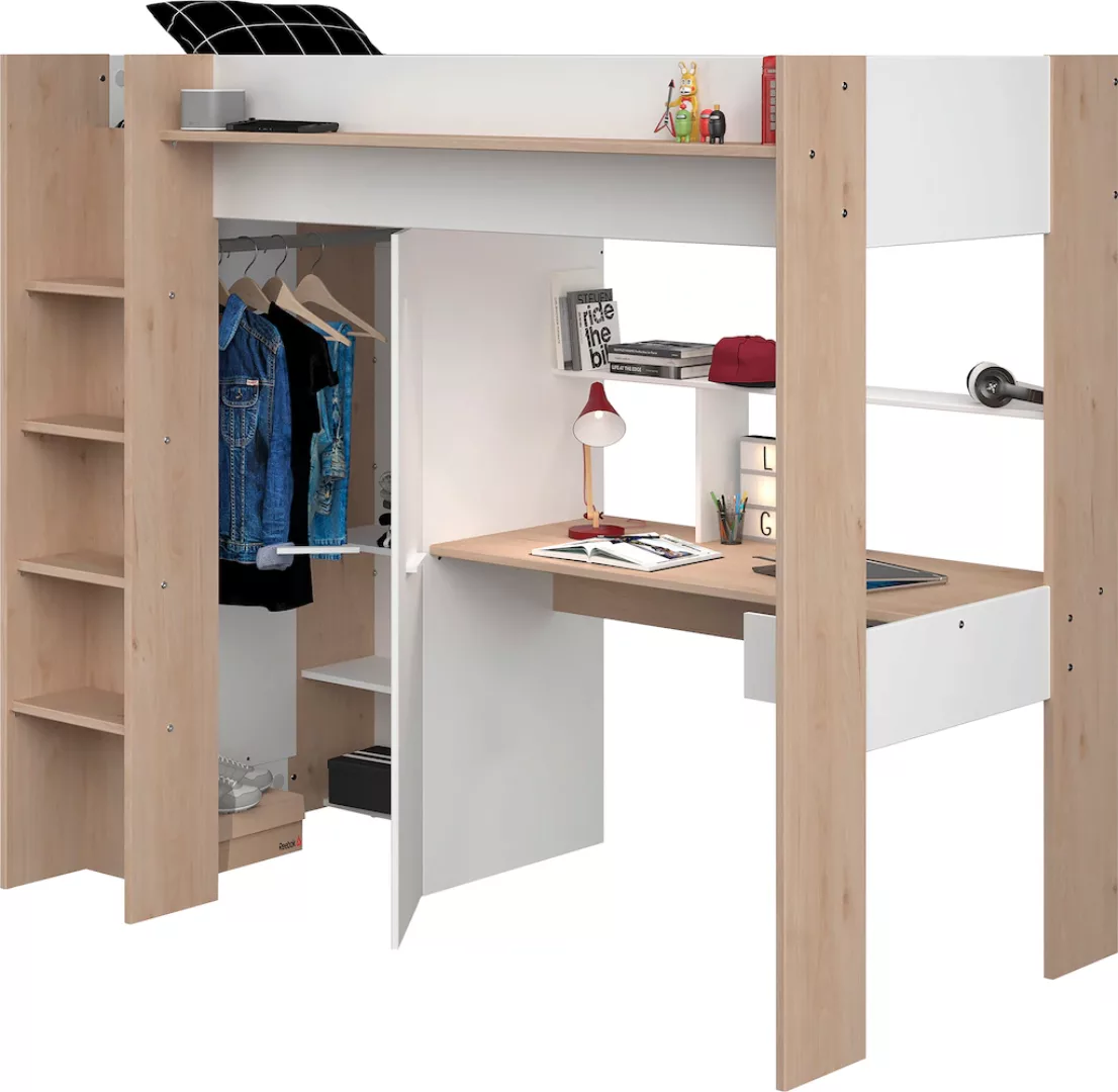 Parisot Hochbett »Heavy«, ALL-IN-ONE, mit Kleiderschrank, Schreibtisch, Lei günstig online kaufen