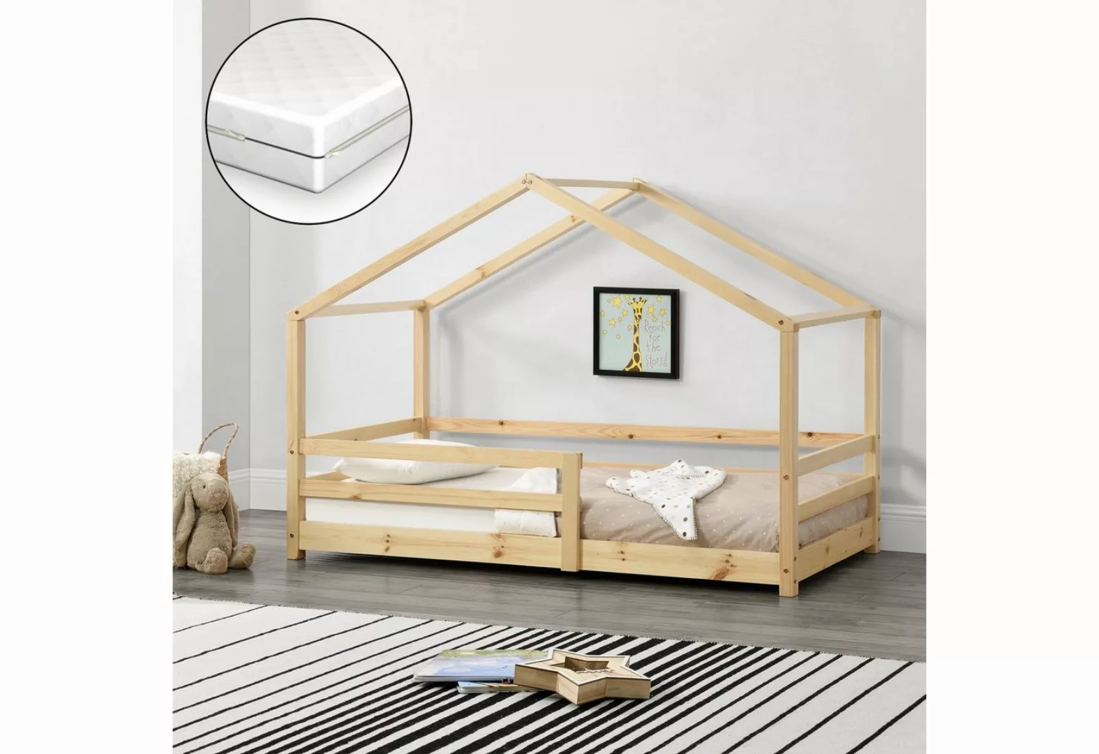 en.casa Kinderbett, »Knätten« Hausbett mit Matratze 80x160cm Kiefernholz Na günstig online kaufen