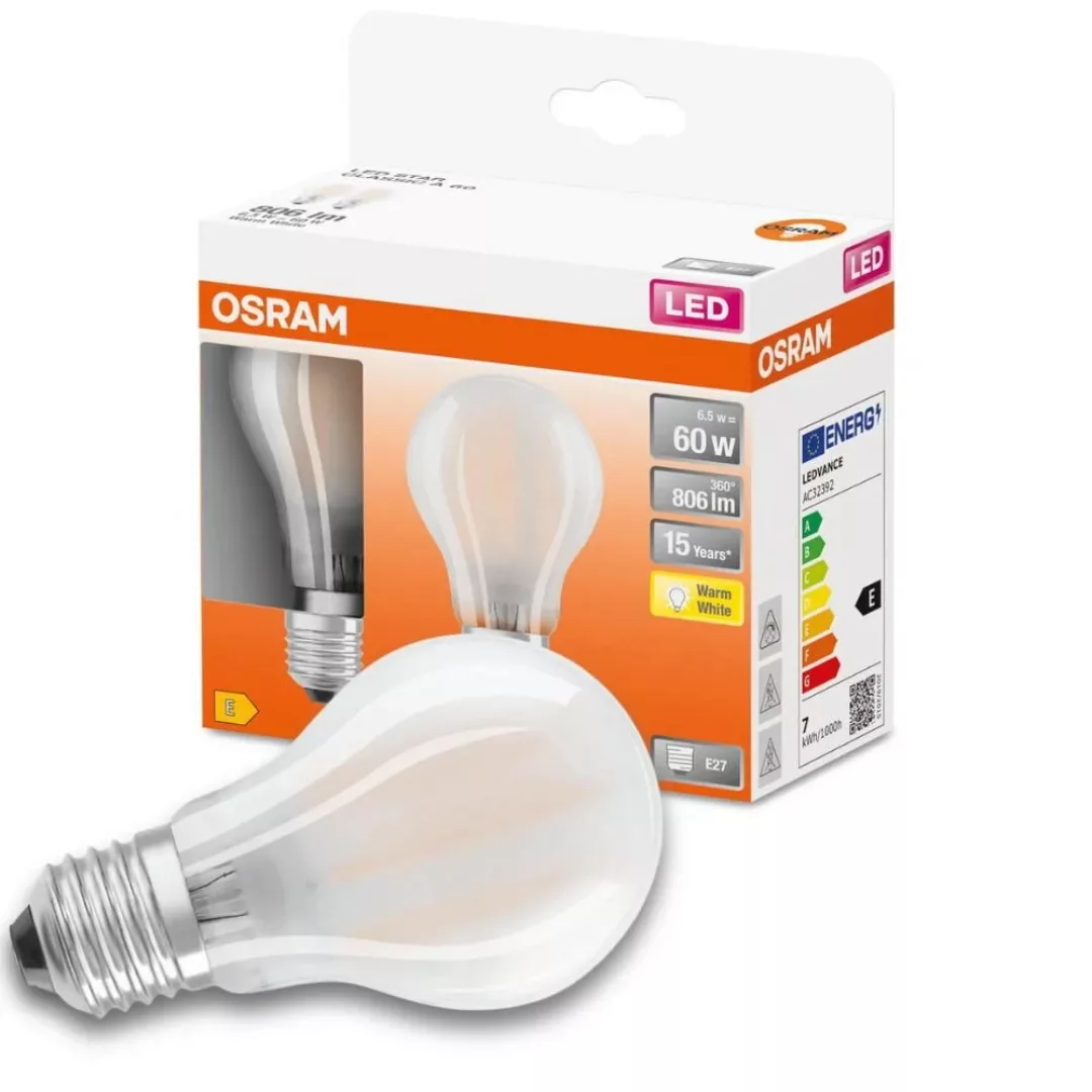 Osram LED-Leuchtmittel E27 Glühlampenform 6,5 W 2er Set 10,5 x 6 cm (H x Ø) günstig online kaufen