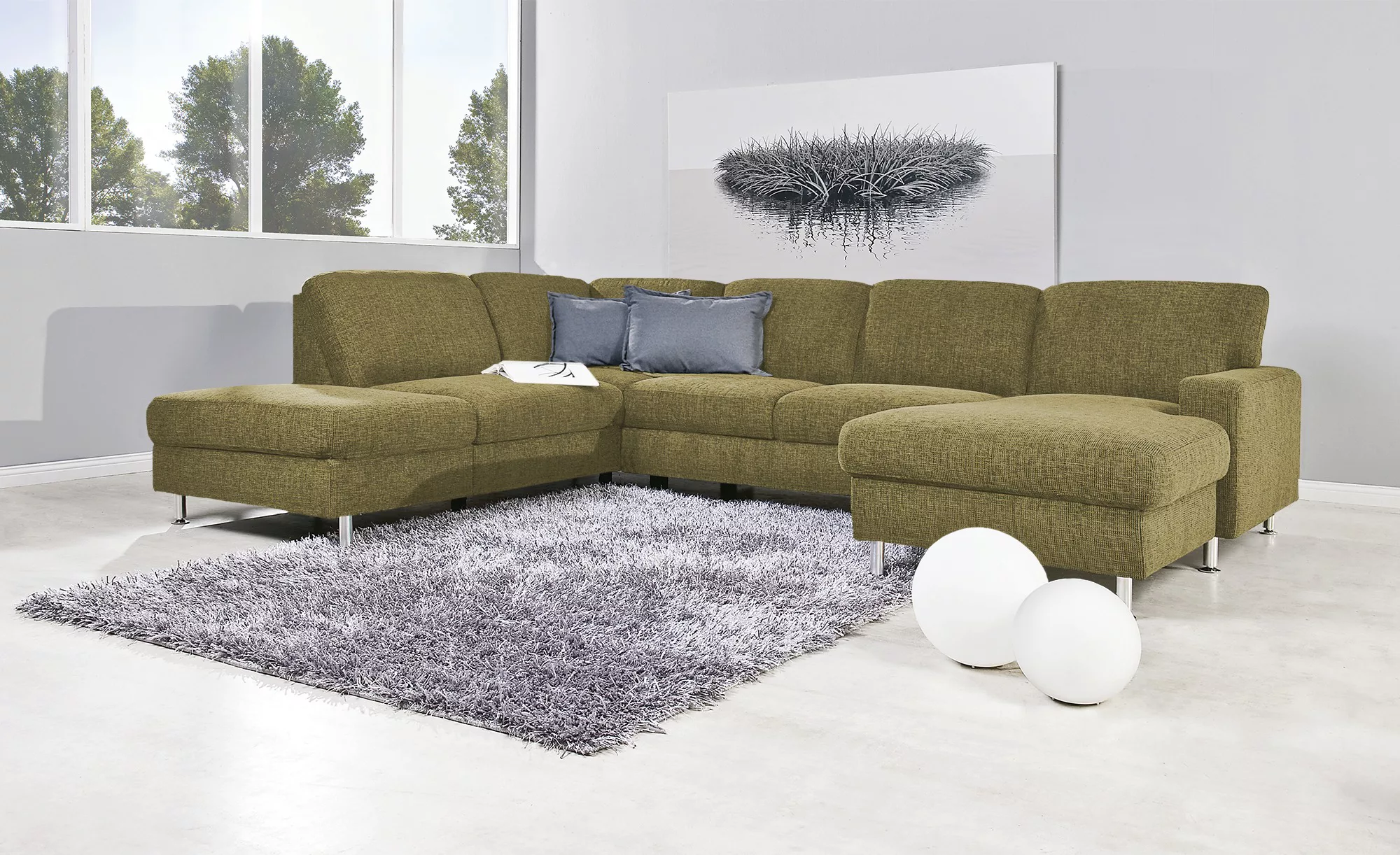 meinSofa Wohnlandschaft Webstoff Jana ¦ grün ¦ Maße (cm): B: 305 H: 85 T: 2 günstig online kaufen