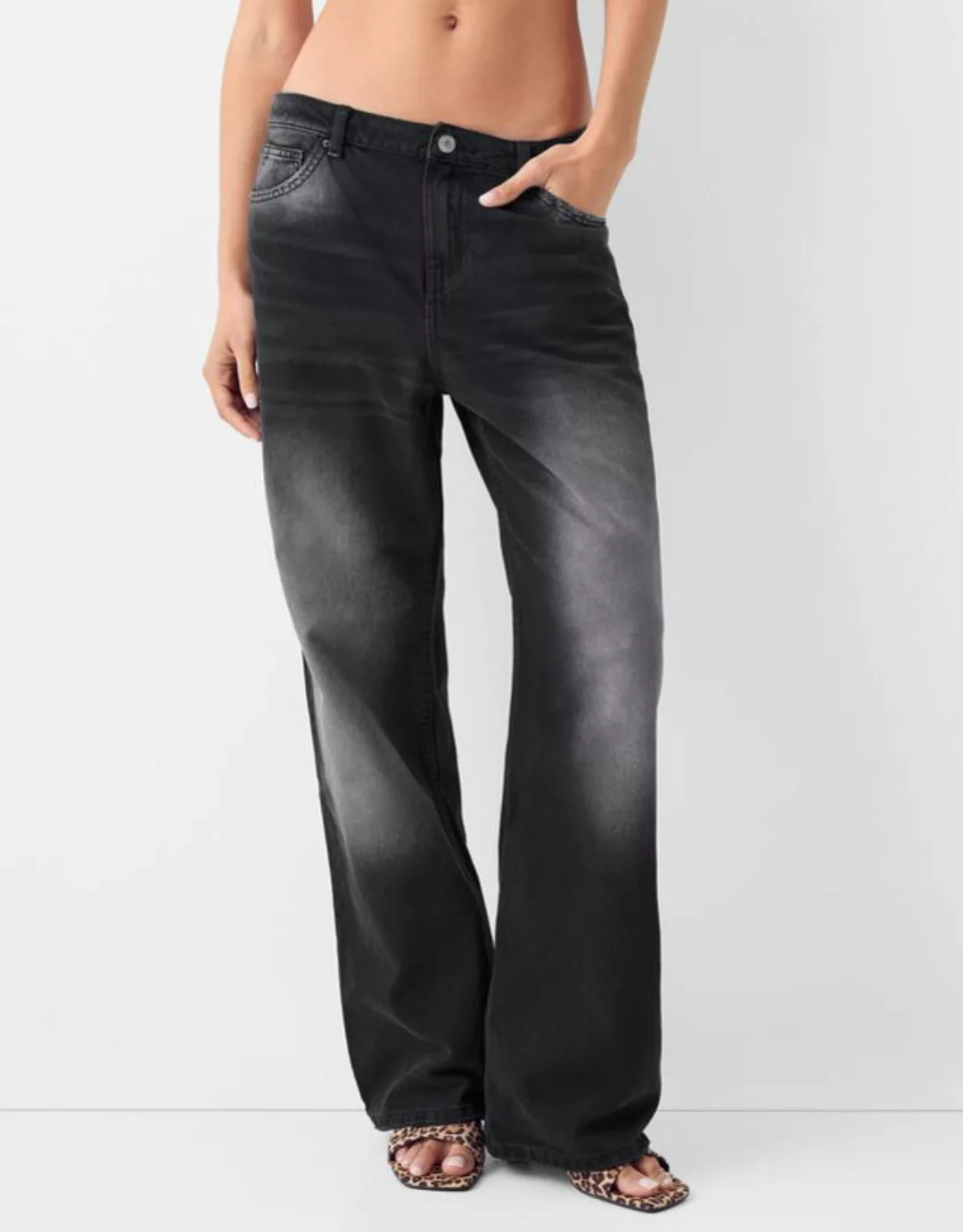 Bershka Baggy-Jeans Damen 32 Grau günstig online kaufen