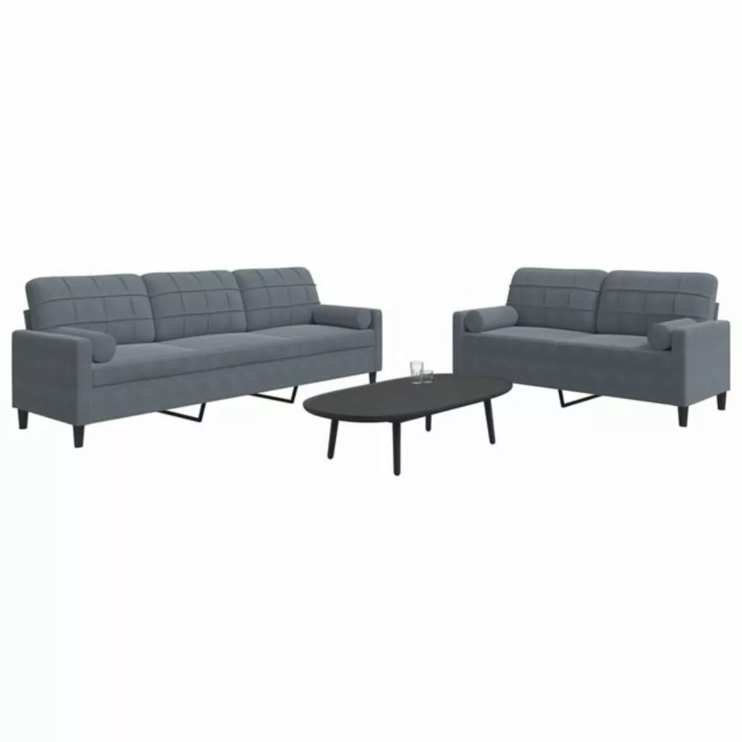 vidaXL Sofa 2-tlg. Sofagarnitur mit Kissen und Nackenrollen Dunkelgrau Samt günstig online kaufen