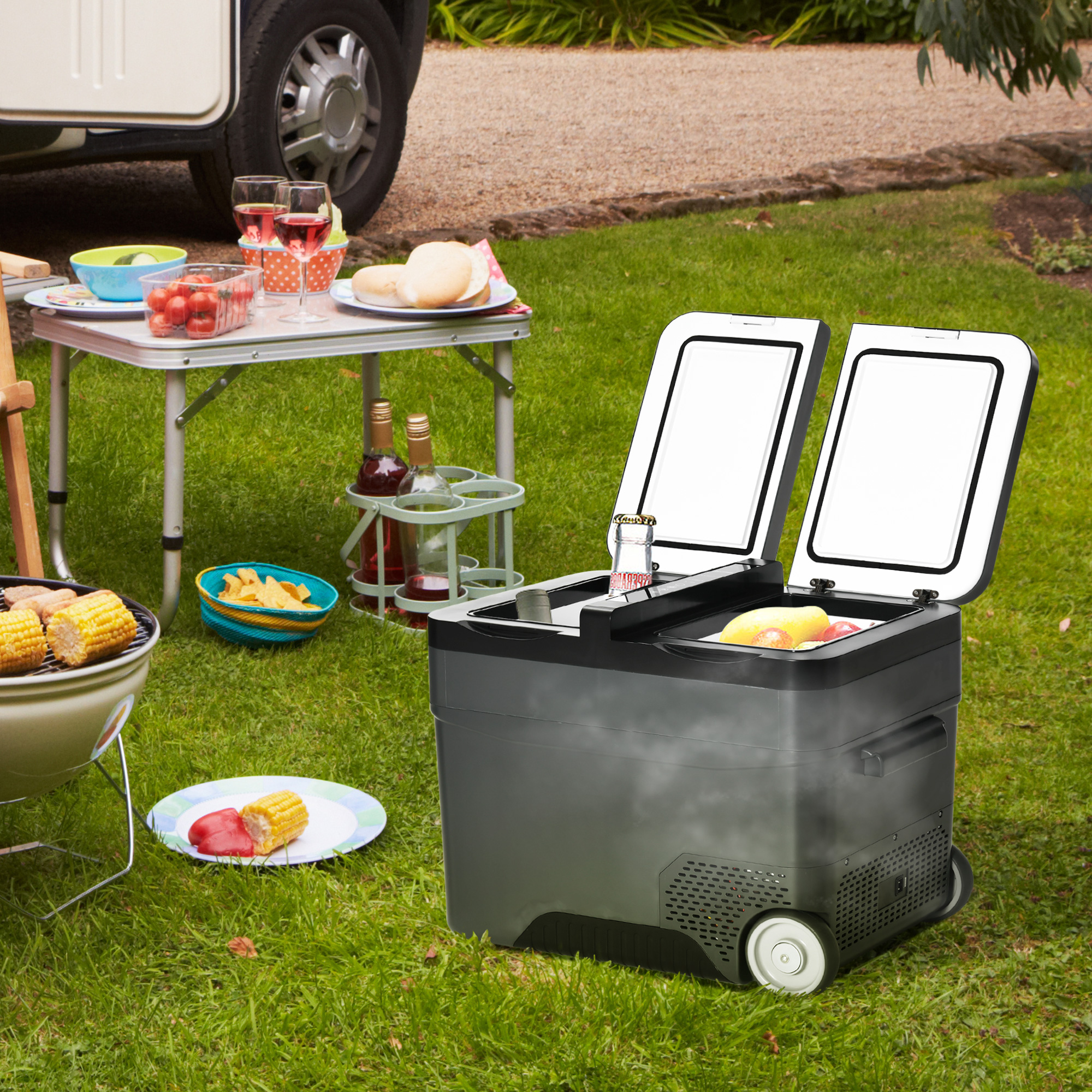 Outsunny Tragbarer 35L Elektrischer Kompressorkühlschrank mit Teleskopgriff günstig online kaufen