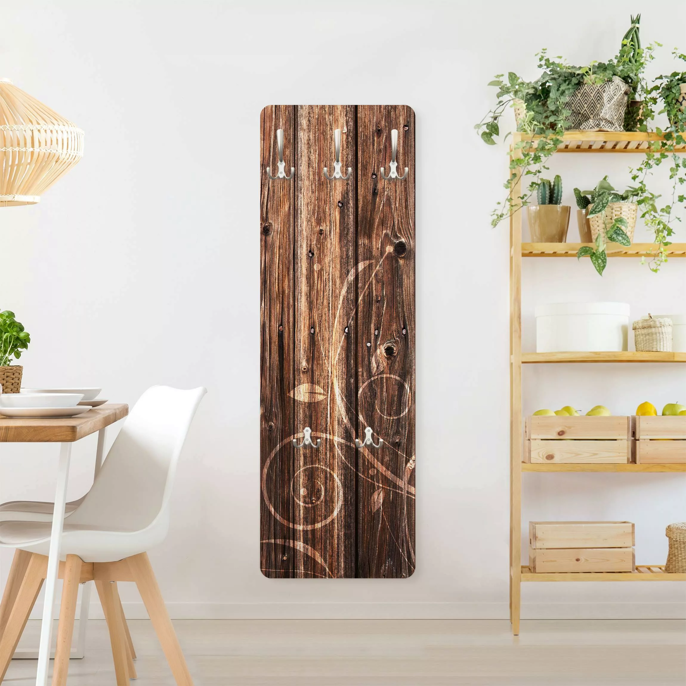 Wandgarderobe Holzpaneel No.547 Holzzaun floral günstig online kaufen