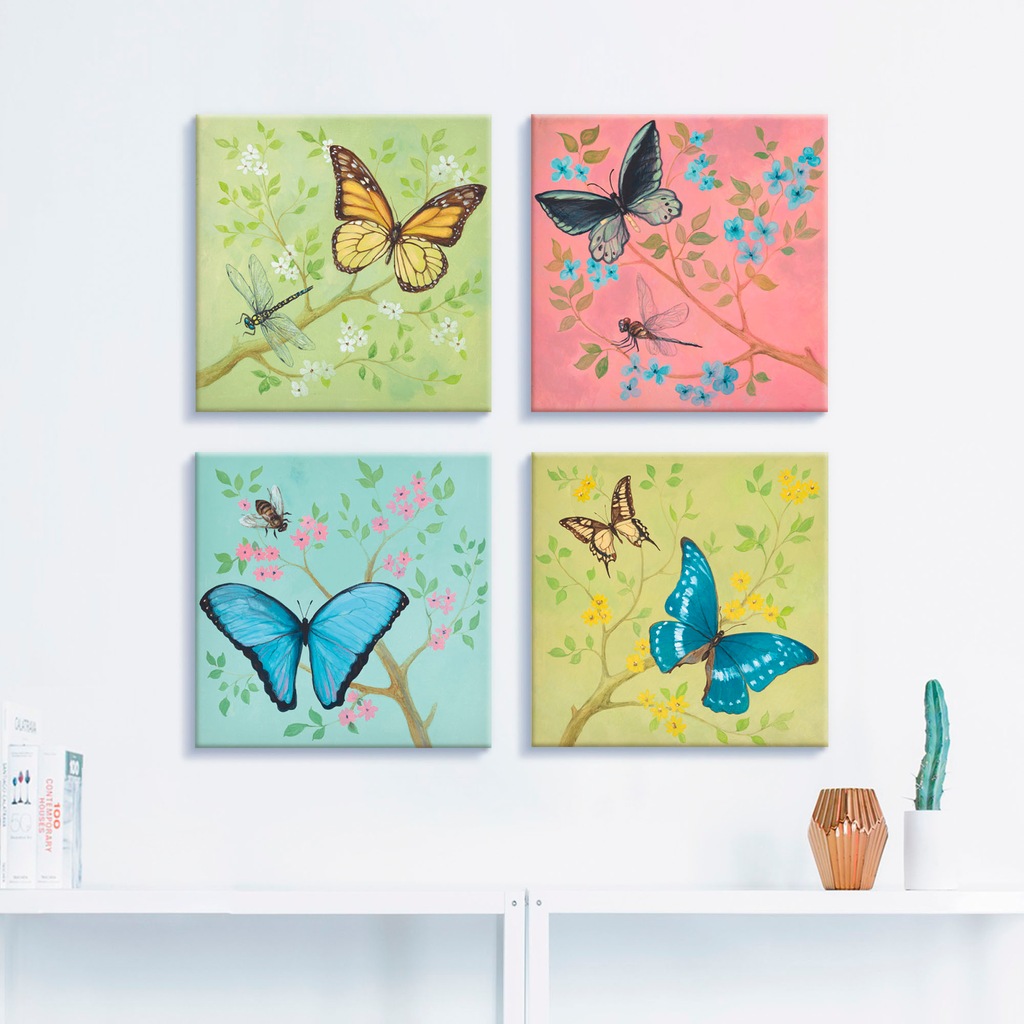 Artland Leinwandbild "Schmetterlinge Pastell", Insekten, (4 St.), 4er Set, günstig online kaufen