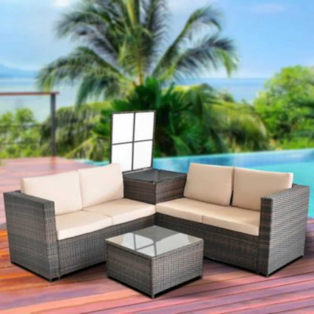 Mucola Gartenmöbel Loungegruppe Sitzgarnitur aus Rattan in Braun mit Auflag günstig online kaufen