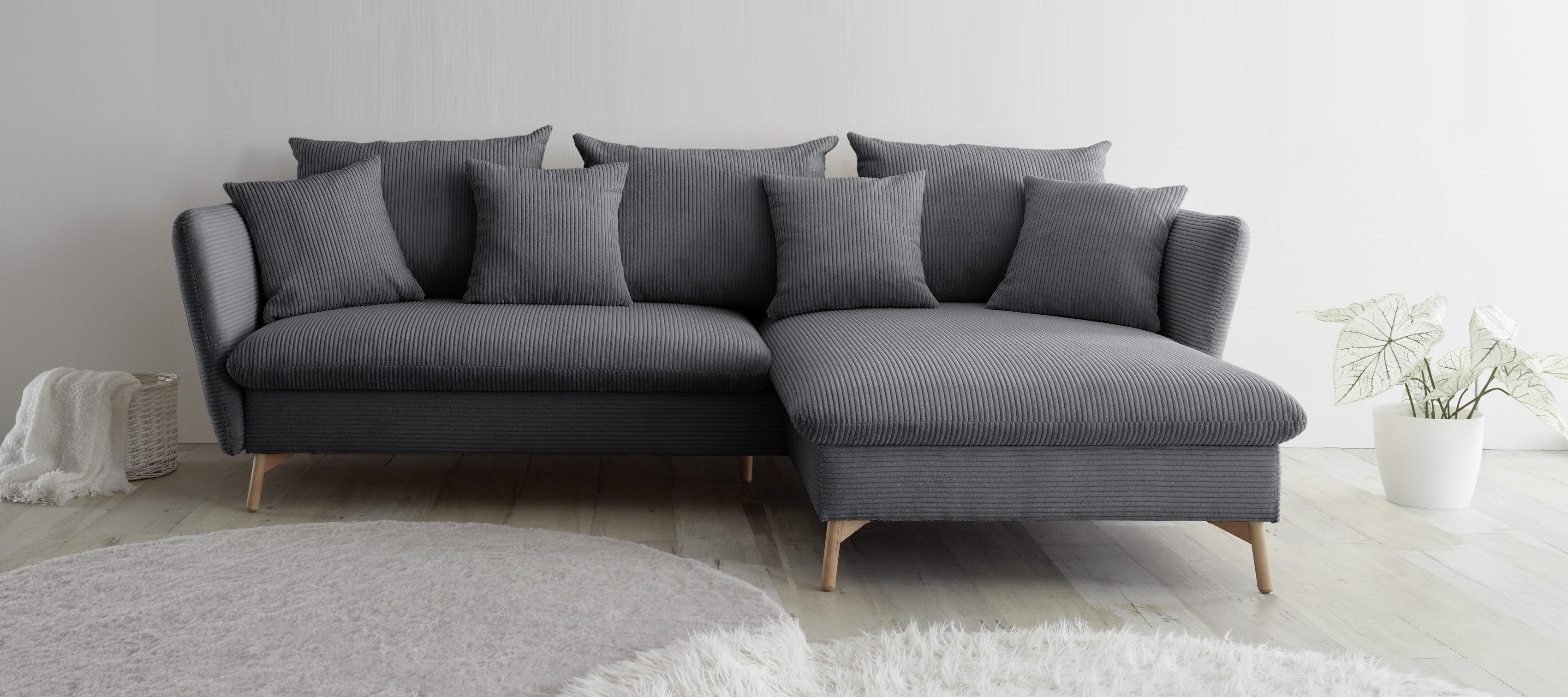 andas Ecksofa "MERLE, 258 cm, L-Form, traumhafter Cord,", mit Bettfunktion günstig online kaufen