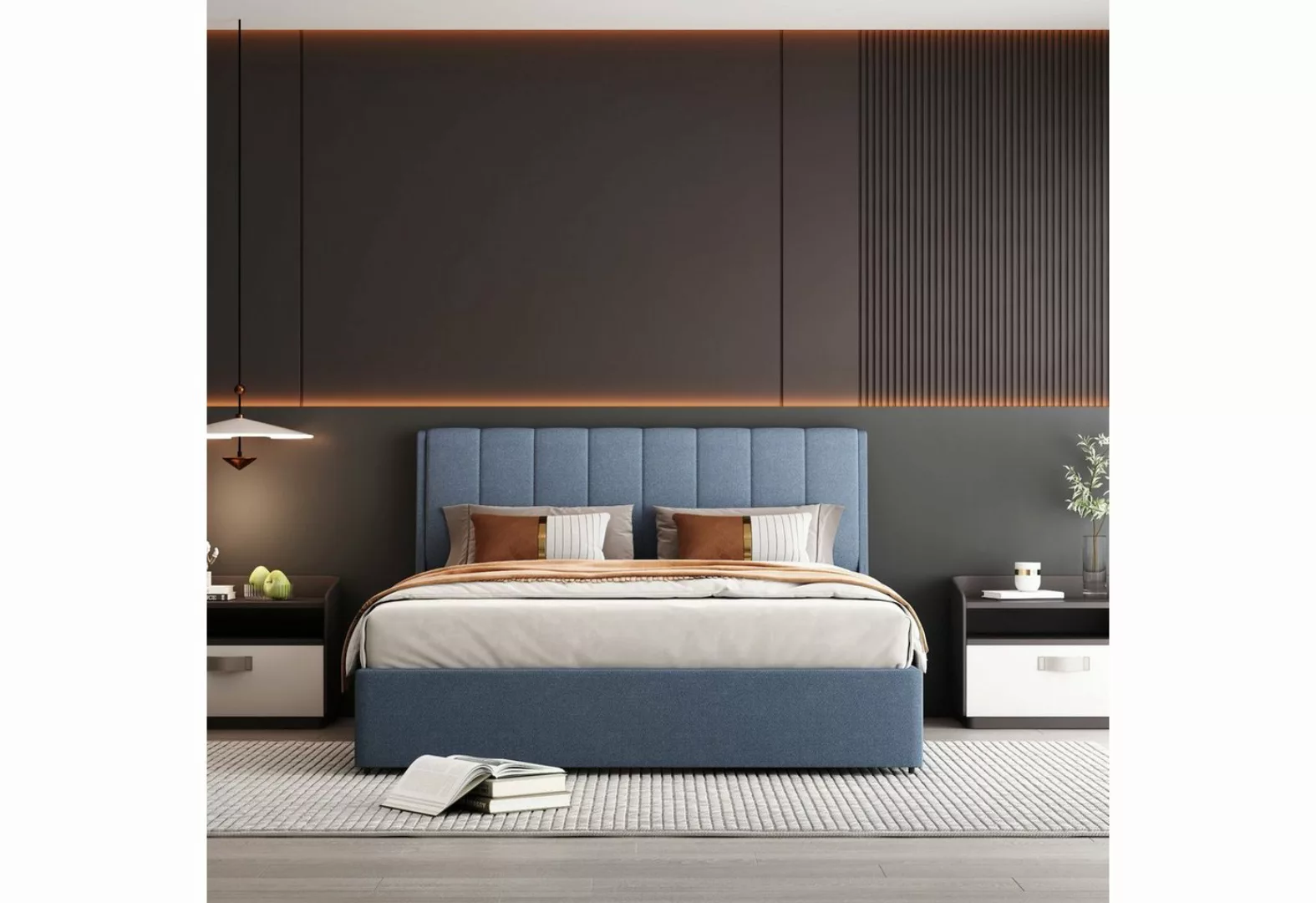 Fangqi Polsterbett 140x200cm großes Polsterdoppelbett mit vier Bettkästen u günstig online kaufen