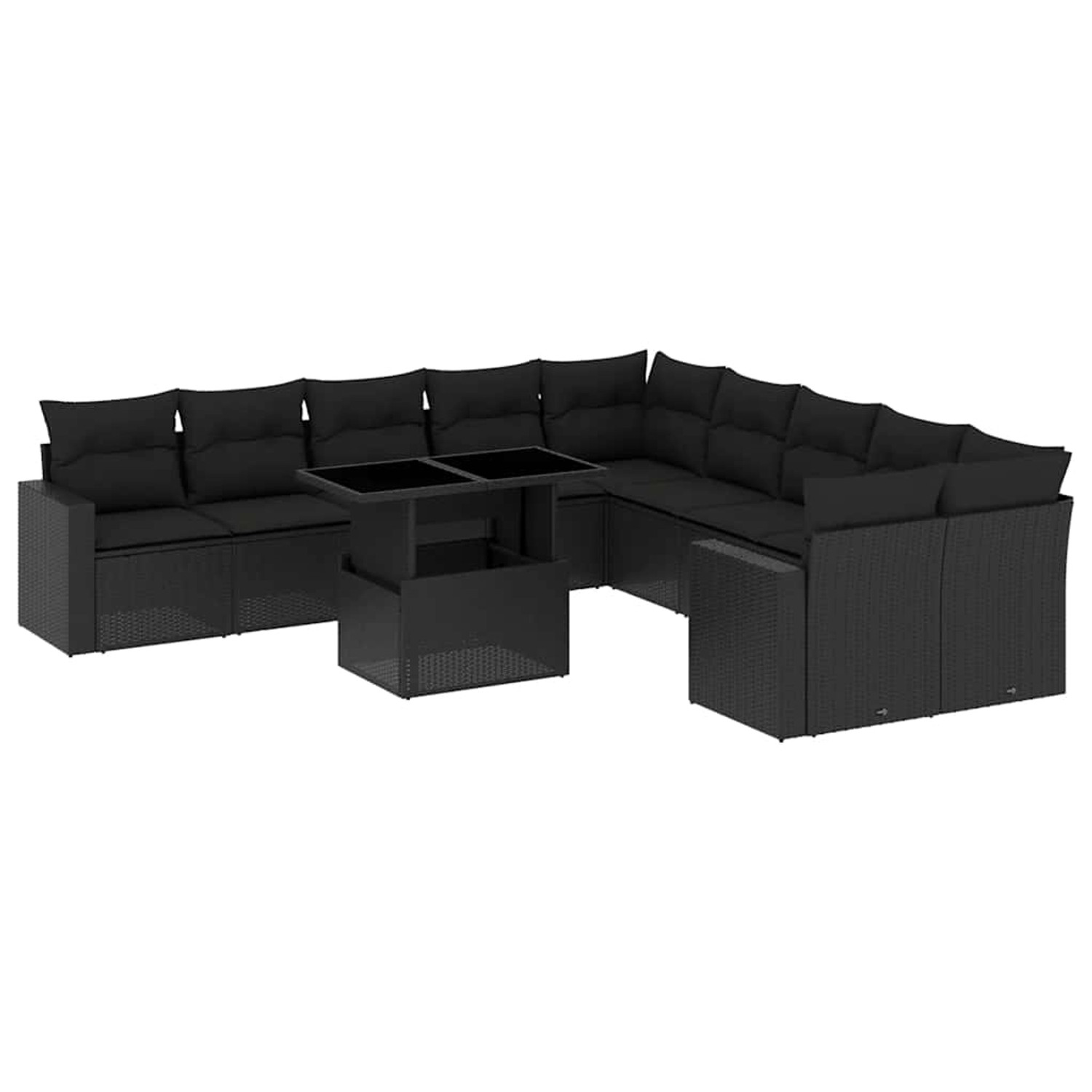 vidaXL 11-Tlg Garten-Sofagarnitur mit Kissen Schwarz Poly Rattan 3267535 günstig online kaufen