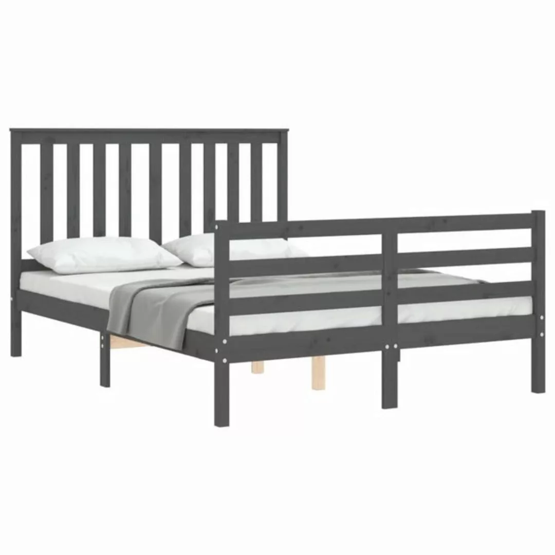 furnicato Bettgestell Massivholzbett mit Kopfteil Grau 140x190 cm (1-tlg) günstig online kaufen