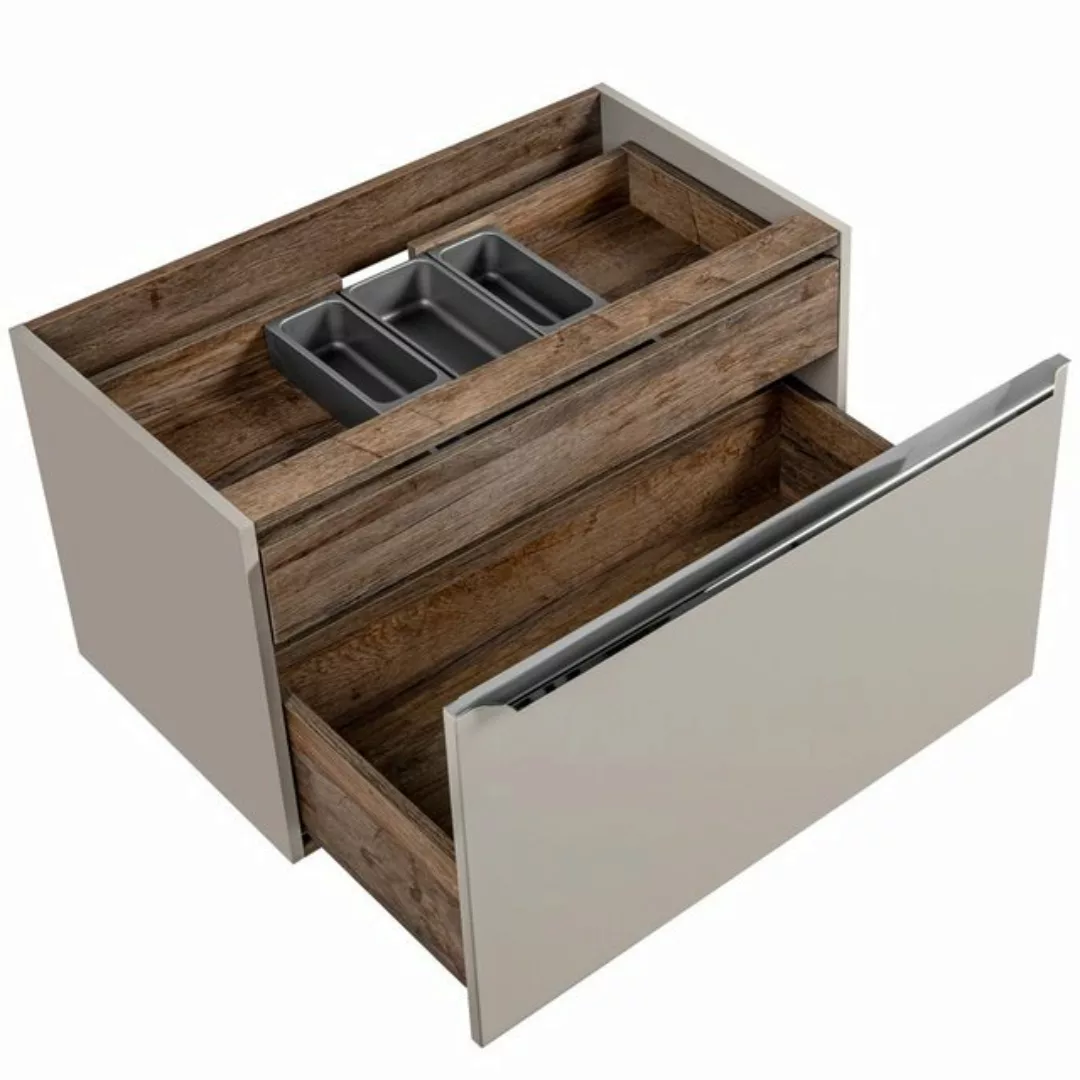 Lomadox Waschbeckenschrank PUEBLA-56-TAUPE Waschtischunterschrank 80cm in V günstig online kaufen