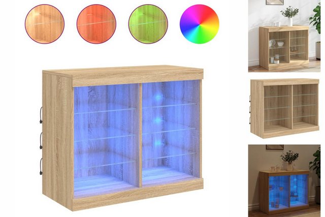 vidaXL Vitrine Sideboard mit LED-Leuchten Sonoma-Eiche 81x37x67 cm Glas Vit günstig online kaufen