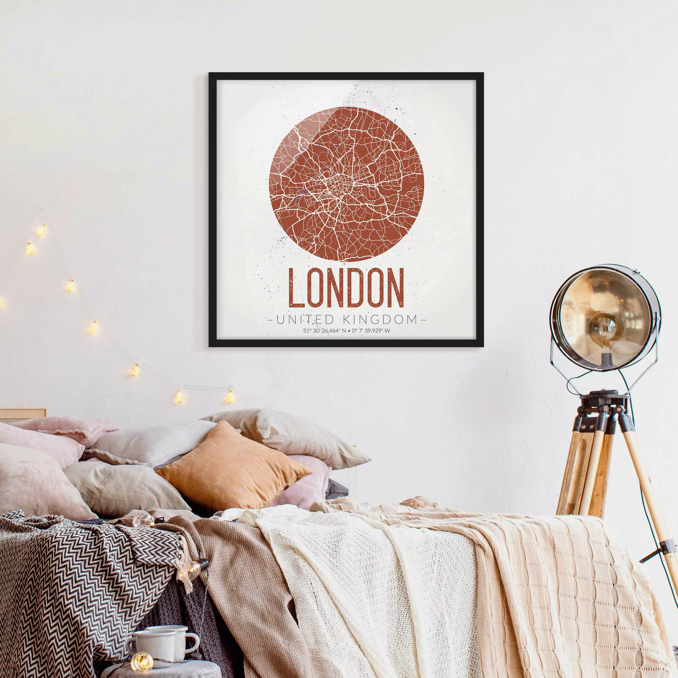 Bild mit Rahmen Stadt-, Land- & Weltkarte - Quadrat Stadtplan London - Retr günstig online kaufen