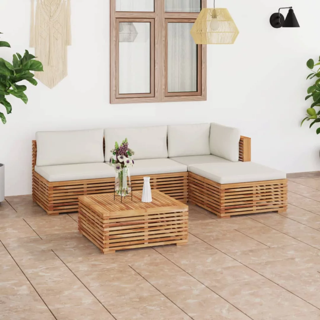 5-tlg. Garten-lounge-set Mit Creme Kissen Massivholz Teak günstig online kaufen