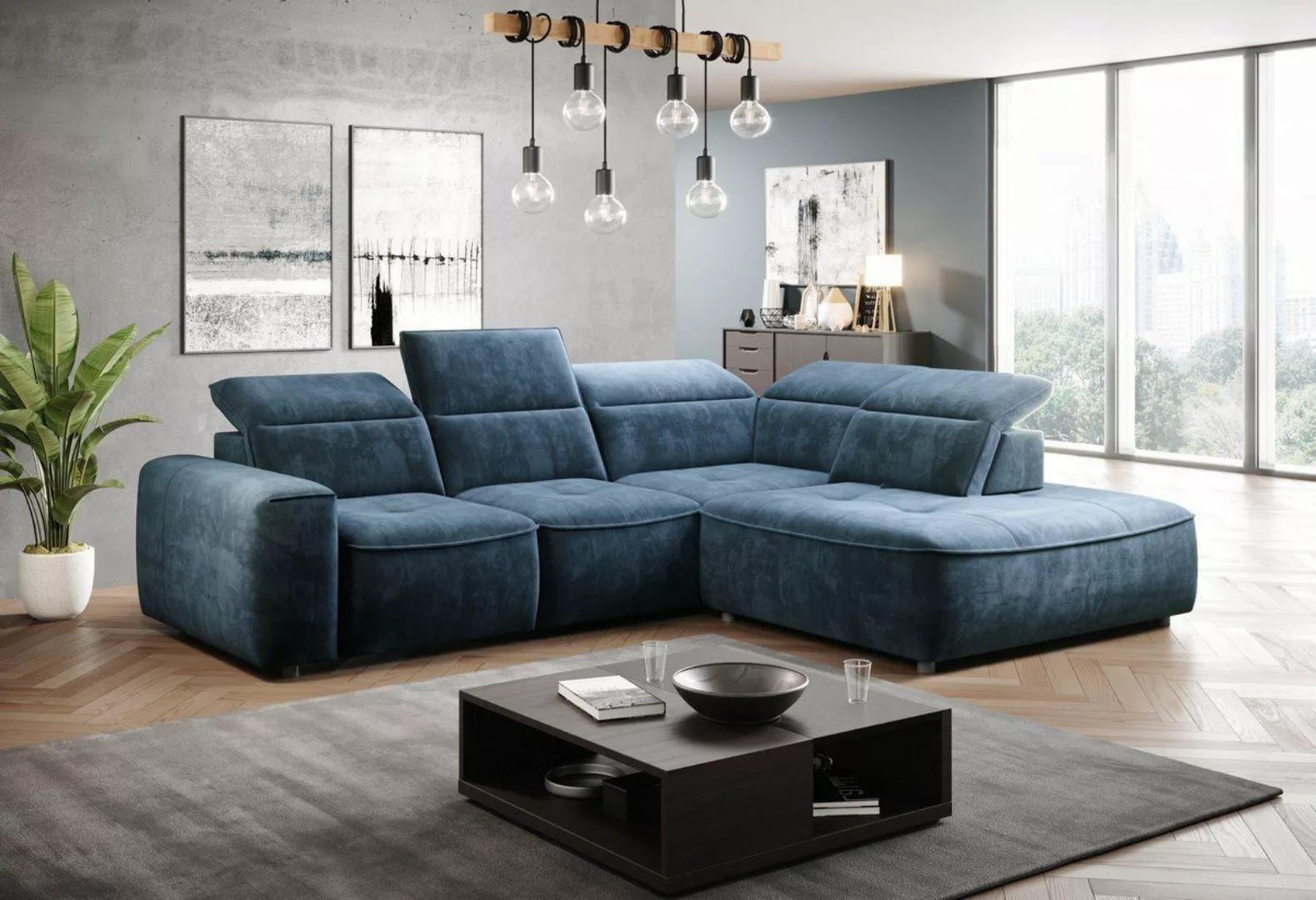 Sofa Dreams Ecksofa Cosmo L Form blau, elektrisch verstellbare sitze, Bettk günstig online kaufen