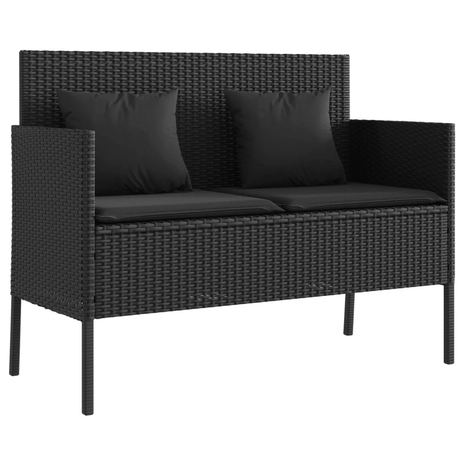 furnicato Gartenbank mit Kissen Schwarz Poly Rattan günstig online kaufen