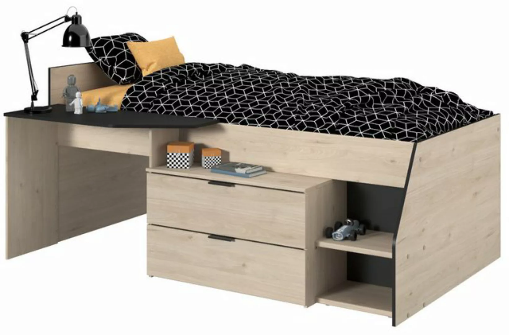 Parisot Hochbett Milky (Jugendbett 90 x 200 cm, Eiche mit schwarz) mit viel günstig online kaufen