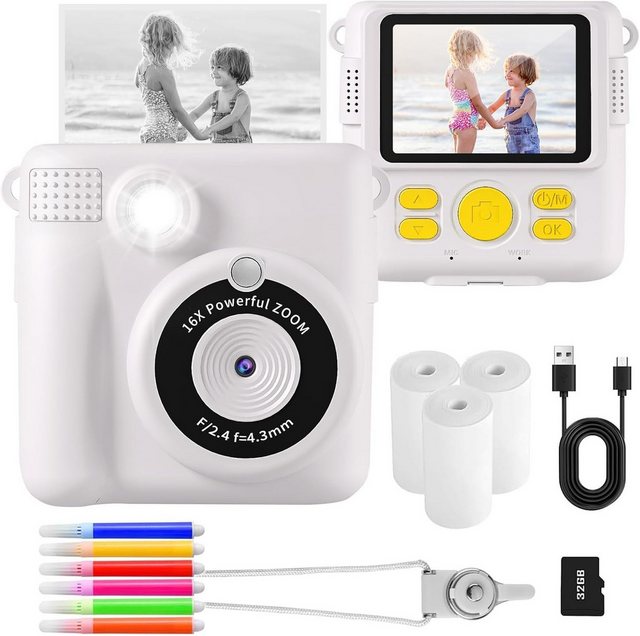 AORILE Kinderkamera (24 MP, 16x opt. Zoom, Thermopapier,1080P HD,32GB-SD-Ka günstig online kaufen