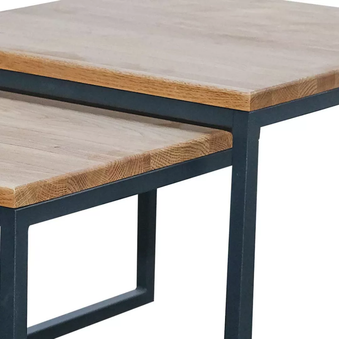 Tisch Set Massivholz aus Wildeiche Bügelgestell aus Metall (zweiteilig) günstig online kaufen