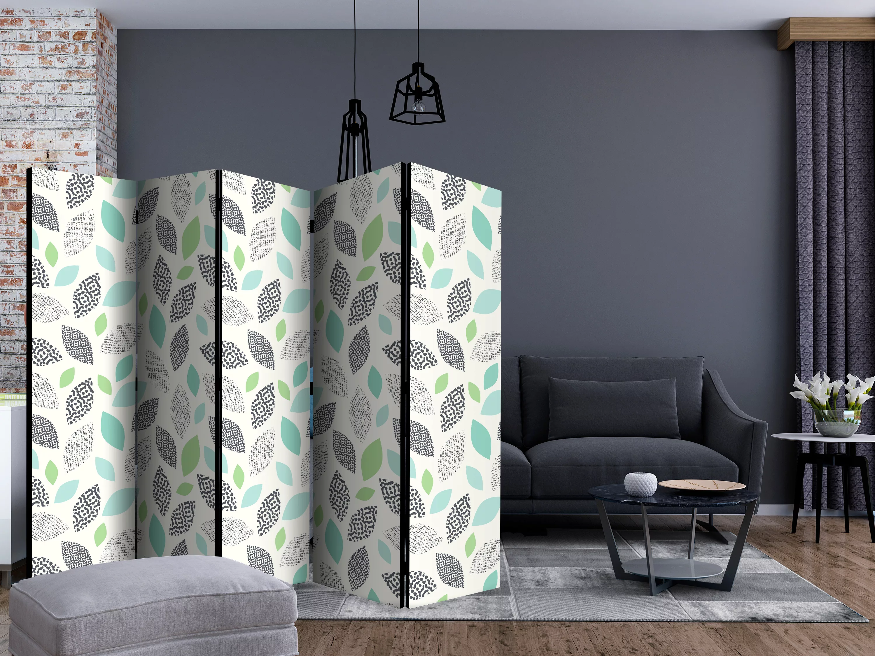 5-teiliges Paravent - Patterned Leaves Ii [room Dividers] günstig online kaufen